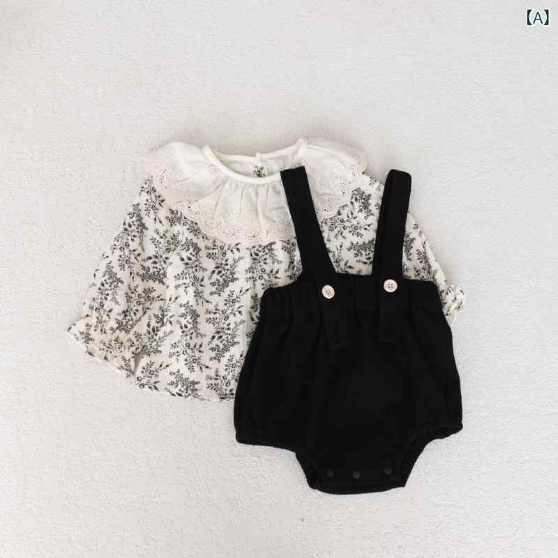 ベビー服 女の子 秋物 ロンパース セットアップ 上下セット フリル襟 トップス コ...