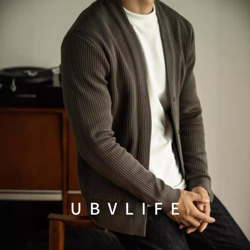 ニットカーディガン メンズ Vネック ライト ビジネス トップス 綿混紡 灰色 グレー ブラック 黒色 秋 ..