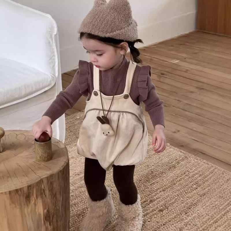 ベビー ウェア ニット ロンパース カバーオール トップス カットソー 長袖 羊毛風 無地 A類 秋冬 赤 杏色 73 80 85 90cm