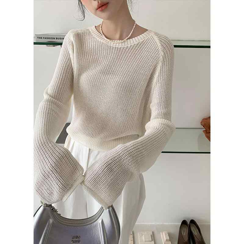 ニット レディース サマーニット 長袖 ドロップショルダー ゆったり 薄手 アクリル 麻 天使の糸 接触冷感 韓国風 春夏