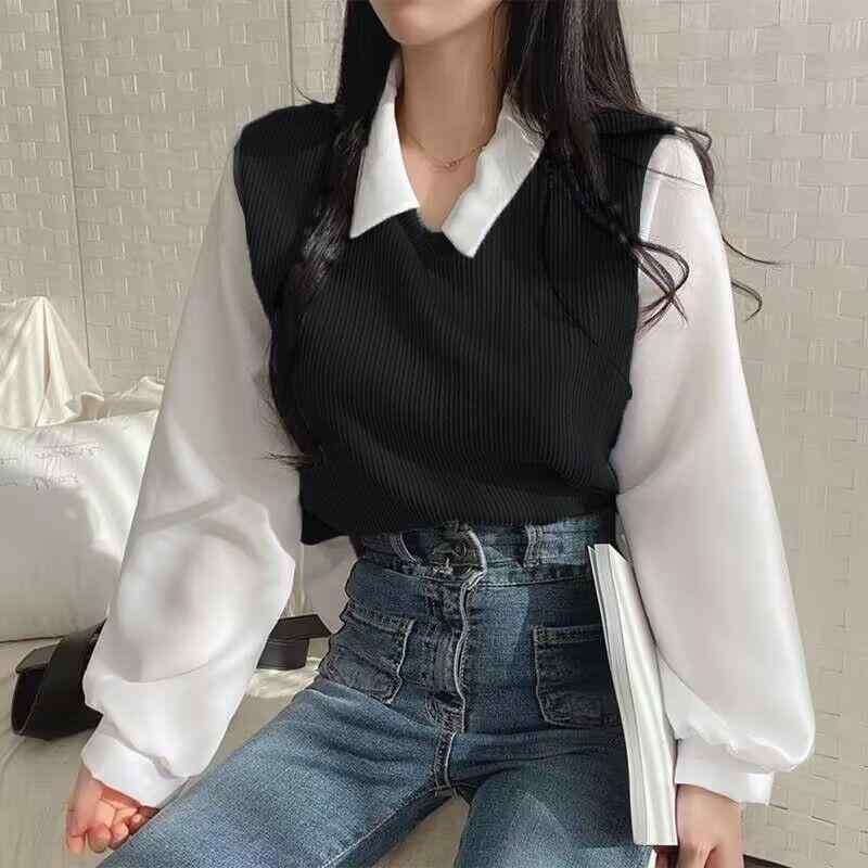 Tシャツ レディース 大きいサイズ 2点SET POLOネック 長袖 プルオーバー ゆったり トップス 杏色 ブルー ブラック