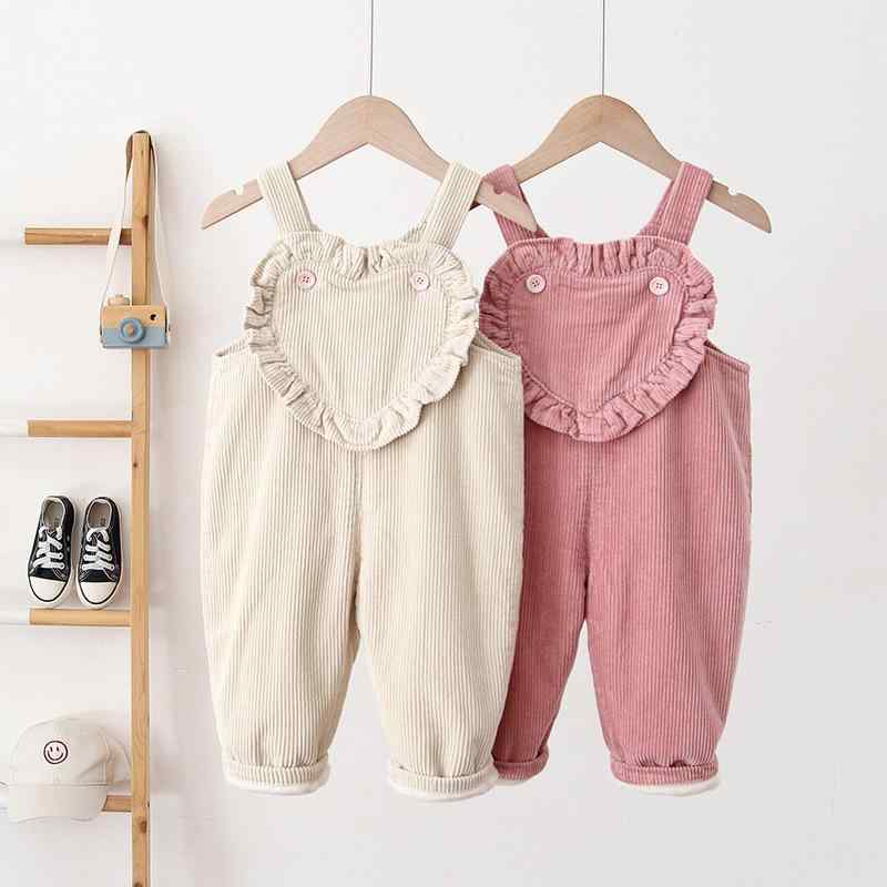Overalls - 子供用パンツ キッズ 背当て付きパンツ コーデュロイ 裏起毛 秋冬 男女兼用 ベビー 幼児 ベージュ ピンク かわいい 普段使い 長ズボン