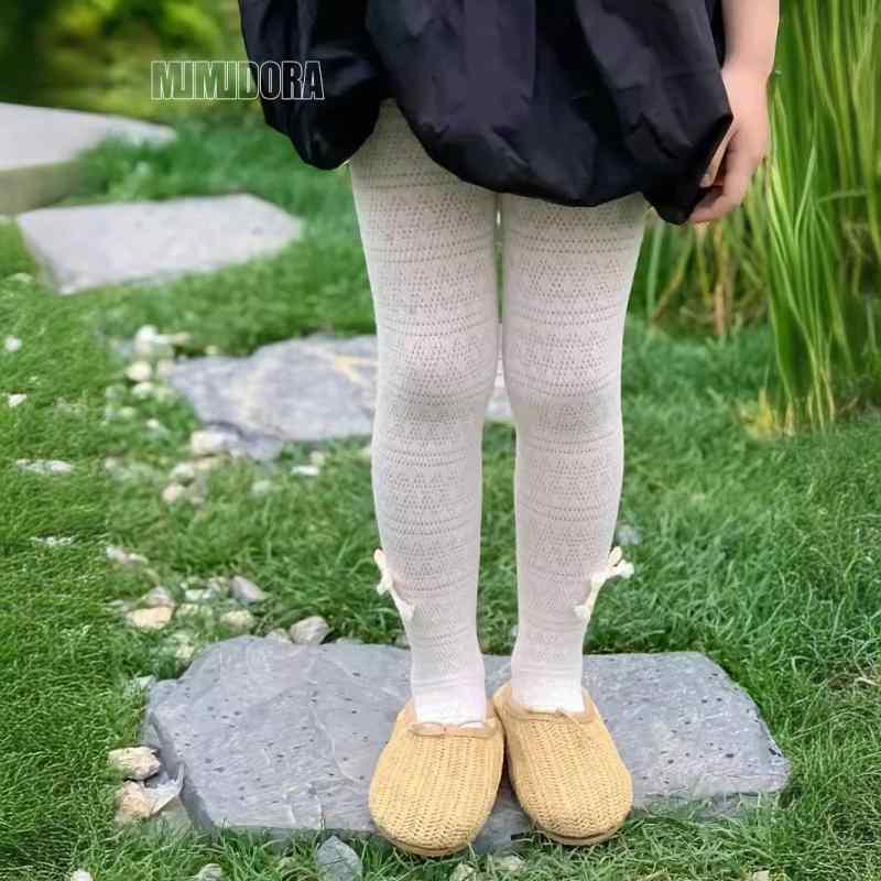 子供用連褲襪 薄手 メッシュ 通気性 女の子 女児 精梳綿 レース フリル 無地 夏 伸縮性 吸湿性 70 80 90 100 110 120 130cm