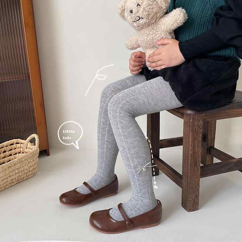 靴下 キッズ 女児用 レギンス スパッツ 精梳綿 春秋 薄手 ストライプ 格子柄 無地 かわいい 蝶結び 親子 Aクラス 白色 豆紫 浅咖 米白色 深灰色 黒色