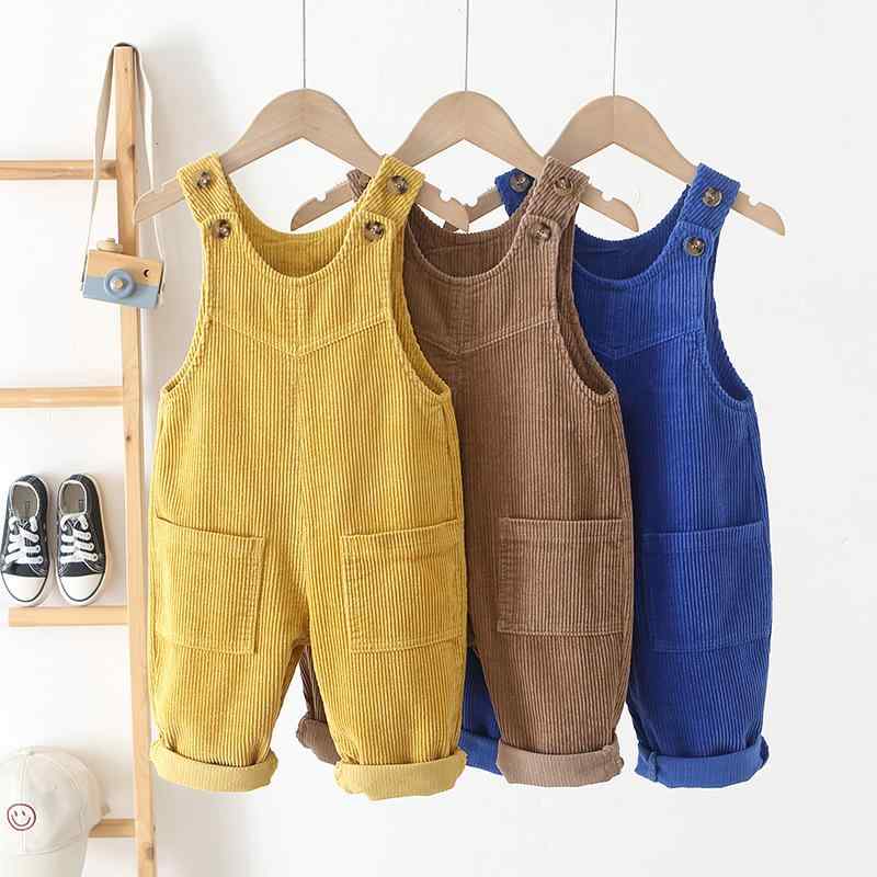 Overalls - キッズ ベビー オーバーオール コーデュロイ サロペット ロングパンツ 春秋 かわいい おしゃれ イエロー コーヒー 宝藍 80 90 100cm