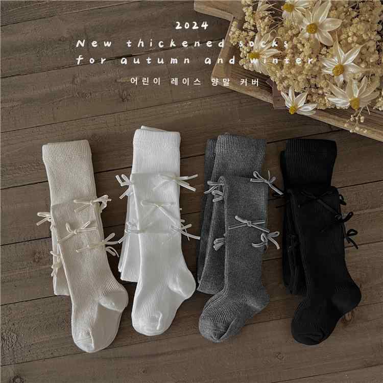 子供服 タイツ &amp; レギンス 女の子 無地 蝶結び デザイン コットン 混紡 かわいい プリンセス スタ..