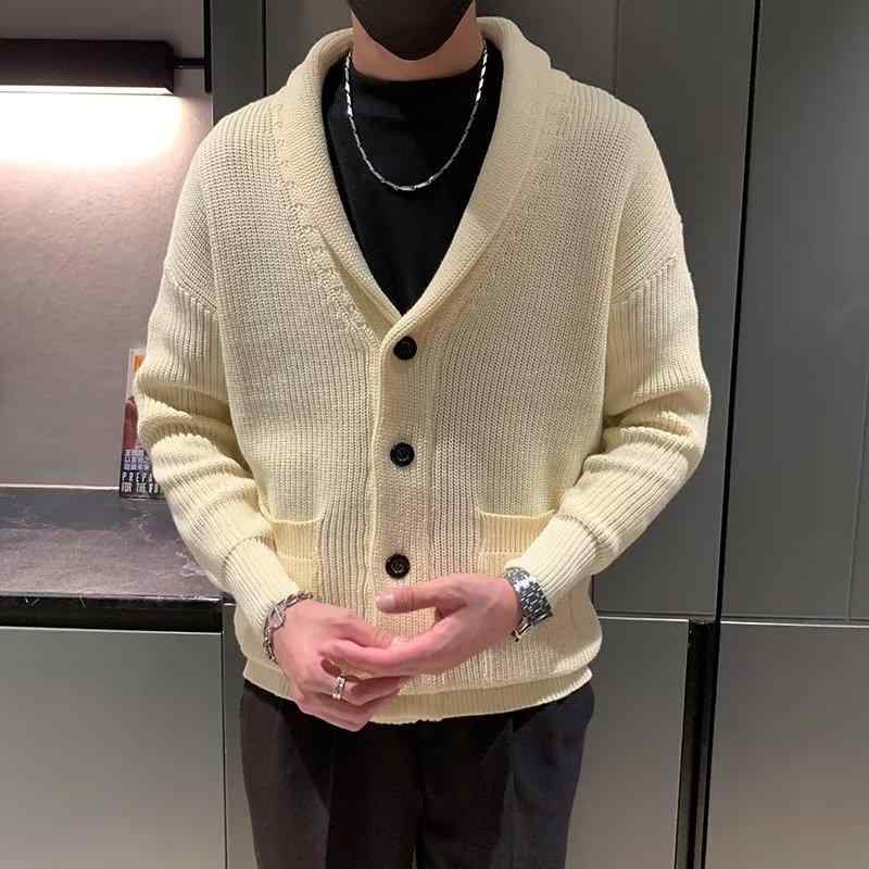 乐天商城 - ニット カーディガン メンズ ニットカーディガン 秋冬 韓国風 ドロップショルダー ケーブル編み ニットセーター ゆったり 長袖 ポリエステル ブラック グリーン ベージュ