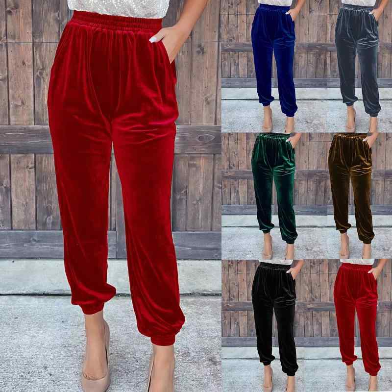Capri Pants - レディース 直筒パンツ 厚手 ポリエステル 腈纶 混紡 ミドルウエスト 中弾力 切り替え デザイン 日韓 スタイル 気質 優雅 黒 赤 青 長め丈 ゆったり シルエット 日常 着用 秋冬 コーデ