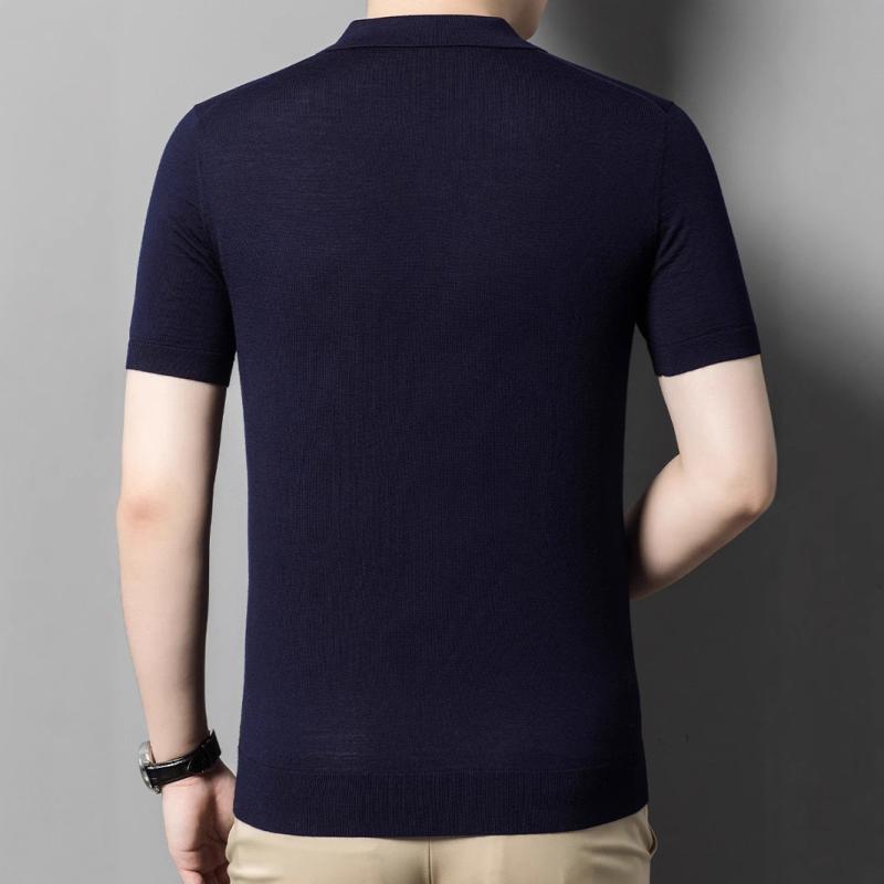 ニット メンズ 男性用 半袖 サマーニット 羊毛100% 薄手 襟付き 無地 リブ裾 通気性 吸湿性 ベージュ系 オレンジ系 ブラウン系 グリーン系 ネイビー系 ブラック M L XL 2XL 3XL 4XL