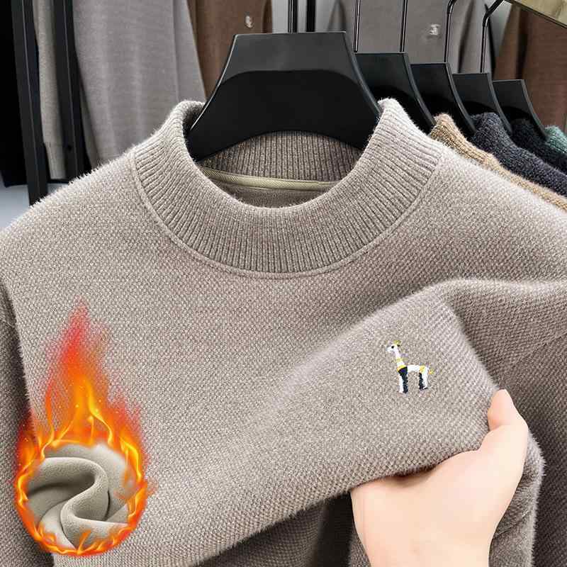 ニット メンズ ニットセーター 男性用 裏起毛 刺繍入り ハーフハイネック トップス 長袖 秋冬 ミドルエイジ 普段使い ファッション 紳士服 聚酯纤维 あったか 暖か