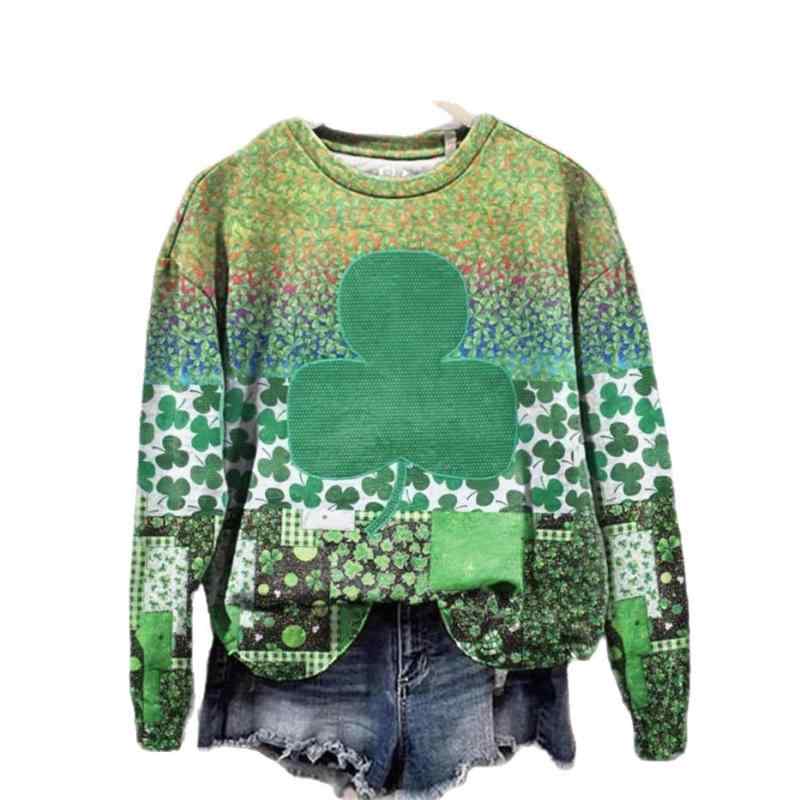 トレーナー レディース 3Dデジタルプリント アート 三つ葉 クローバー柄 ポリエステル 長袖 丸首 プルオーバー 普段使い かわいい 韓国風 ゆったり