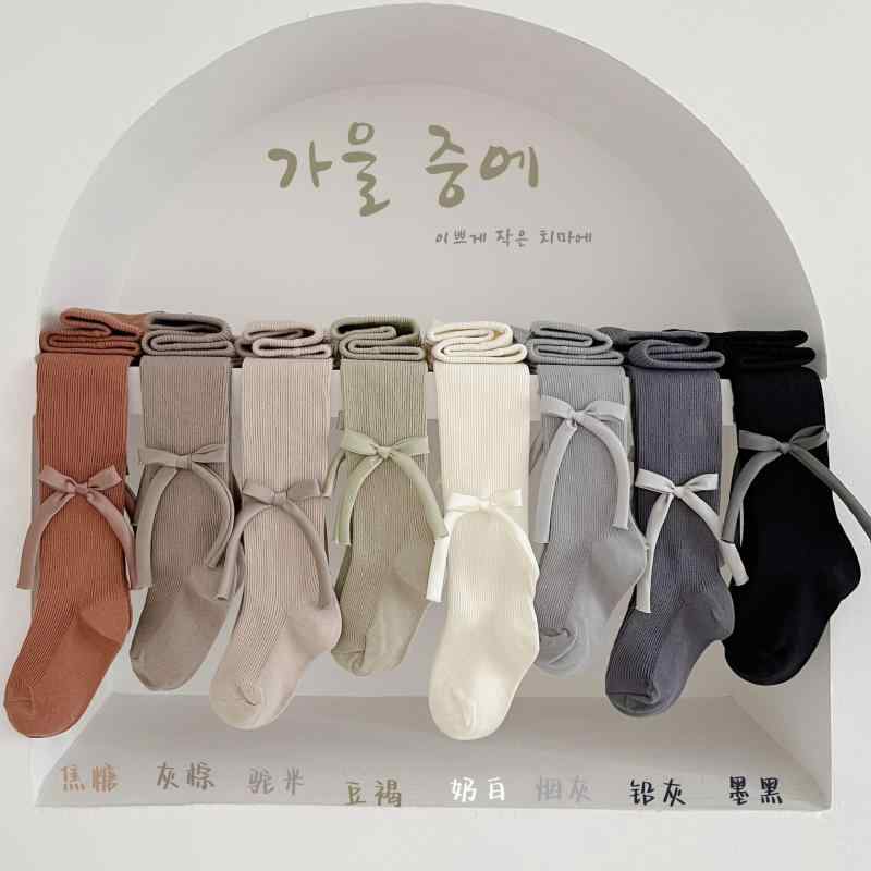靴下 キッズ 女の子 レギンス スパッツ A類 精梳綿 リブ編み ストライプ 無地 春秋 プリンセス かわいい 豆褐 灰棕 奶白 焦糖 墨黒 鉛灰 駝米 煙灰