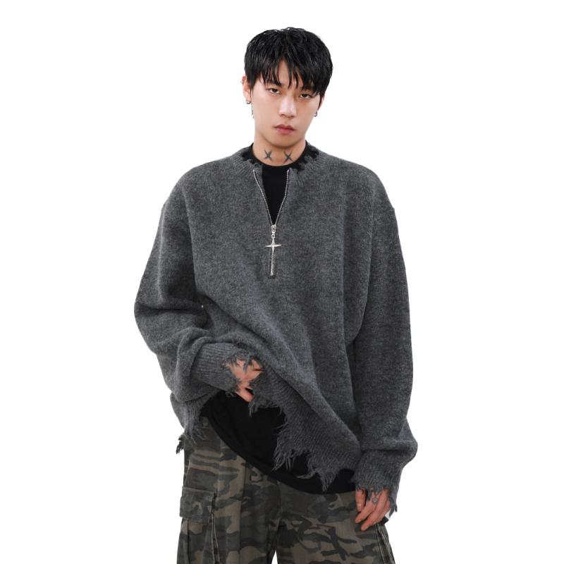 ・カテゴリ: ニット・スタイル: プルオーバー・フィット: ゆったり・ネックライン: ハーフジップ・袖丈: 長袖・厚さ: 普通・ディテール: 毛羽立ち・対象年齢: 18～24歳・対象: 青年・素材: ポリエステル・シーン: カジュアル・対象...