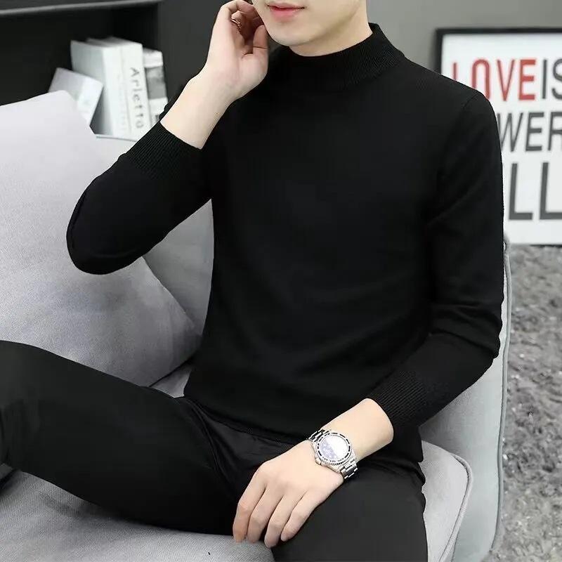 Knit Sweater - ニット メンズ ニットトップス ハーフネック 秋冬 防寒 あったか インナー 細身 無地 黒 白 グレー 赤