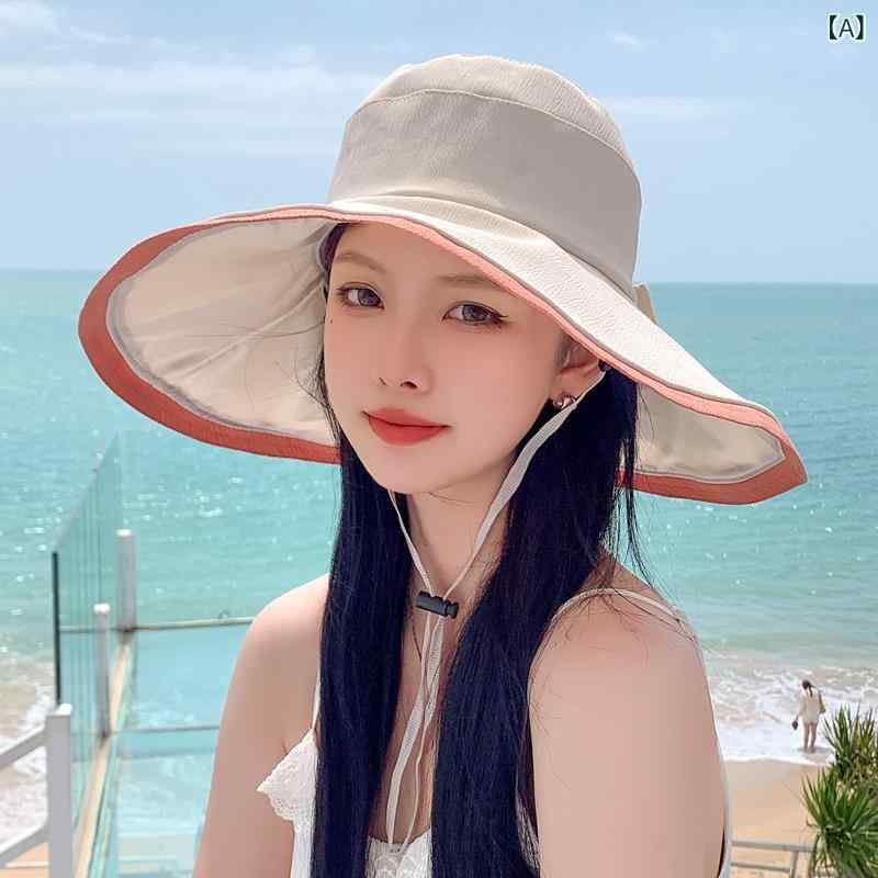 Hat - 帽子 レディース 春夏 大檐 漁夫帽 遮陽 防晒 透気 速乾 綿 折りたたみ 米白 黒 浅紫 米白色 鐘形 バタフライボウ 調整可能 個性 ネット風 保暖 防風 虫除け 衝撃保護 軽量 日常 外出 旅行 米白 黒 浅紫