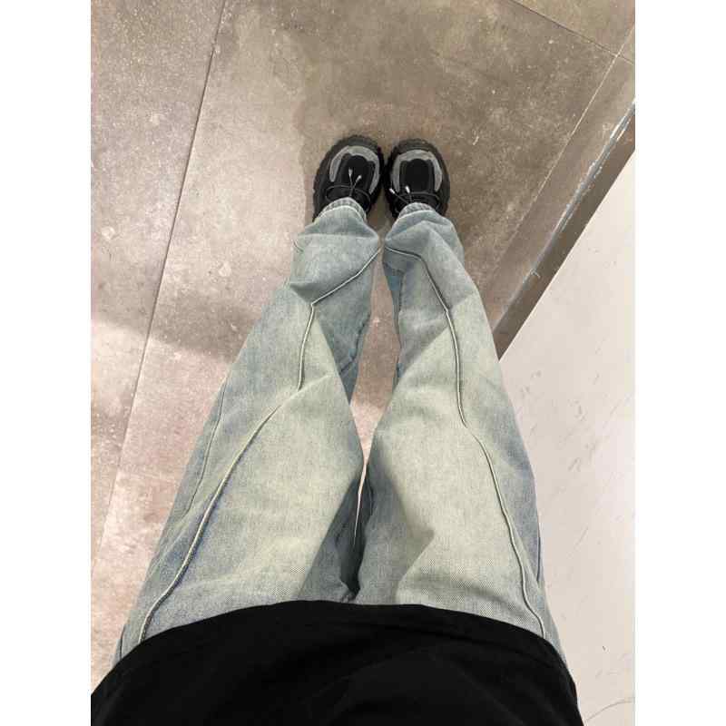 ・素材: デニム、綿・パンツ丈: フルレングス・ウエスト: ハイウエスト・スタイル: その他・テイスト: 通勤、都市・パンツタイプ: ストレート・特徴: ボタン、ファスナー、ウォッシュ加工・カラー: ライトブルー・サイズ: S、M、L、XL...