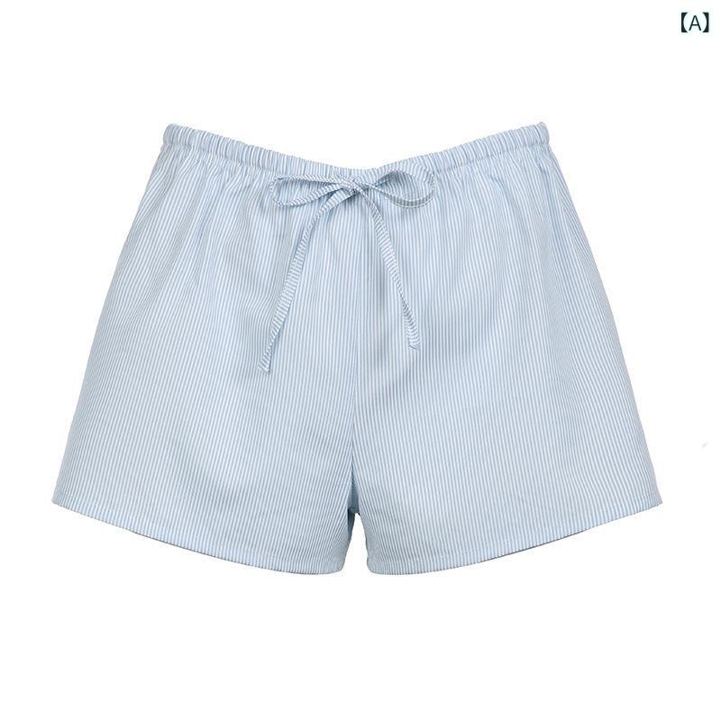ショートパンツ レディース リゾート風 ストライプ柄 ポリエステル 伸縮性 ウエス...