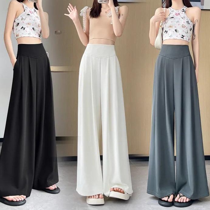 パンツ レディース 高腰 ワイドレッグ ストレート ゆったり 体型カバー ドレープ ポリエステル イージ..
