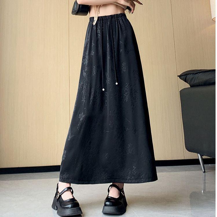 スカート レディース 春夏 Aライン ロング丈 提花 醋酸繊維 エレガント 高見え ウエストゴム ゆったり ..