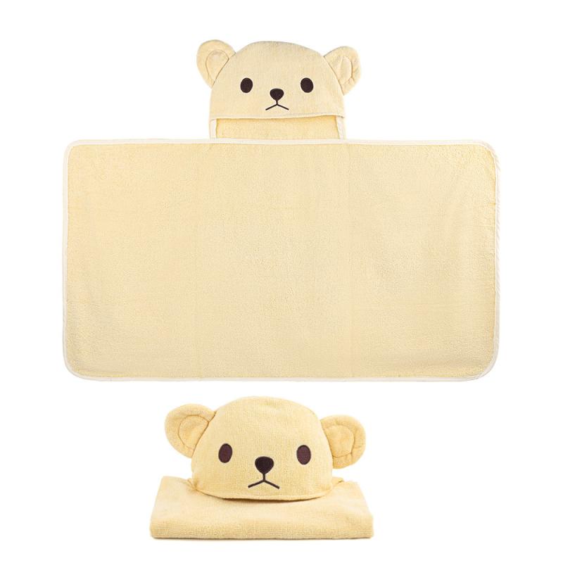 ベビー バスローブ 綿100% フード付き ポンチョ タオル 吸水 速乾 キッズ 子供用 シャワー 海水浴 プール イエロー系