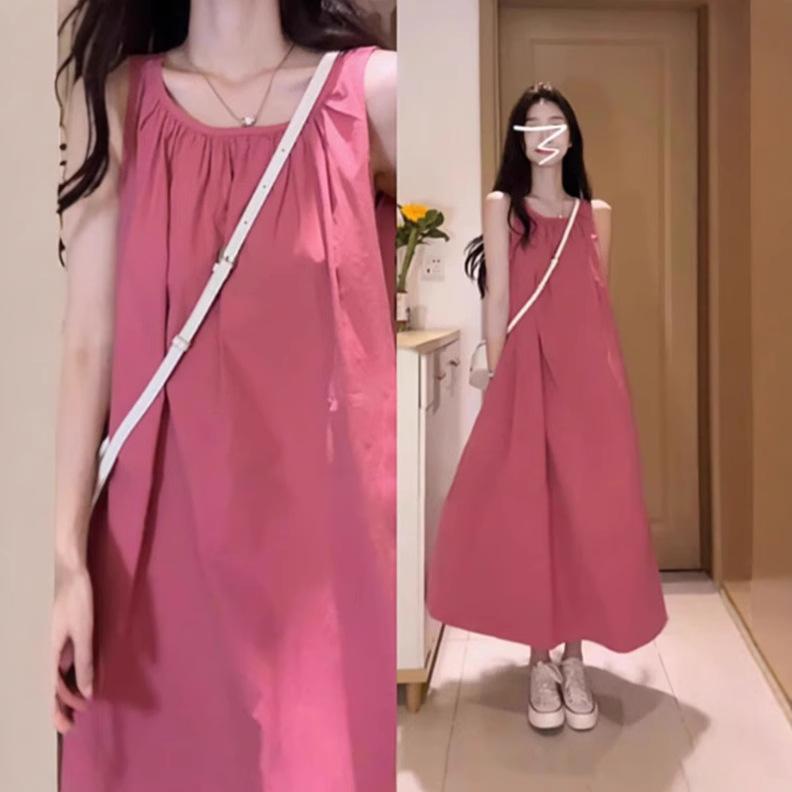 ワンピース レディース ノースリーブ ロング丈 Aライン パステルカラー ゆったり 韓国風 フェミニン デート