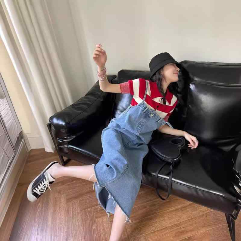 ワンピース レディース デニム サロペット スカート ミディアム丈 ノースリーブ コットン 切り替え カジュアル かわいい おしゃれ 春夏