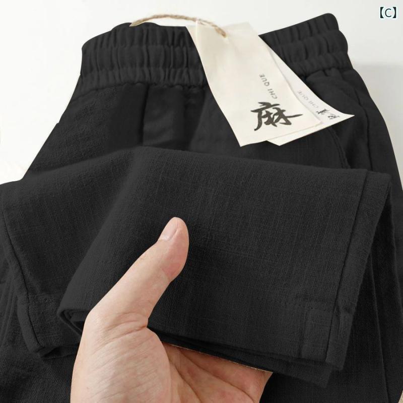 パンツ レディース 亜麻 リネン ワイドレッグパンツ ストレートパンツ イージーパンツ 薄手 高腰 麻 綿 ポリエステル 無地 オレンジ ブラック パープル S M L XL XXL XXXL