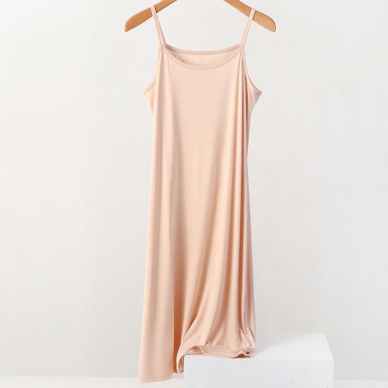 ワンピース レディース 大きいサイズ 高腰 Aライン モダール ミディアム丈 ロング丈 ノースリーブ サマーワンピース ルームウェア 部屋着 接触冷感 ストレッチ 伸縮性 無地 ブラック ベージュ カーキ