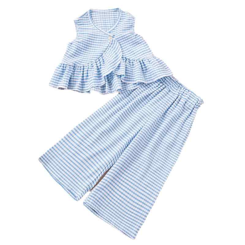 子供用セットアップ ノースリーブトップス ストライプ柄 長ズボン 薄手 夏 上下セット 2点セット 女の子 90cm 100cm 110cm 120cm 130cm