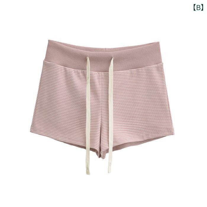 ショートパンツ レディース 短パン ストライプ 切り替え ハイウエスト ホットパン...