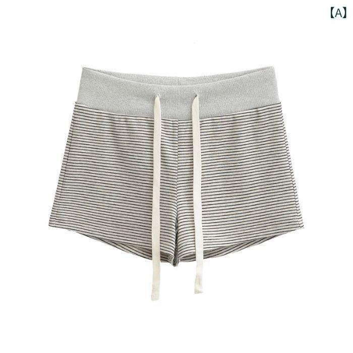 ショートパンツ レディース 短パン ストライプ 切り替え ハイウエスト ホットパン...