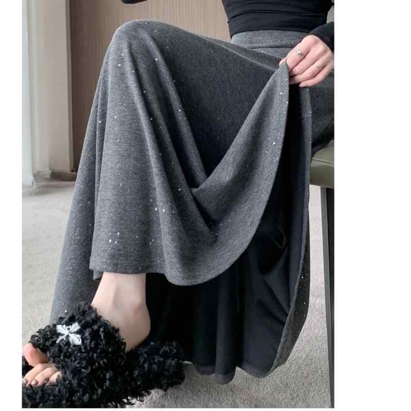 スカート レディース 秋 スパンコール ロングスカート ハイウエスト フレアスカート Aライン ポリエス..