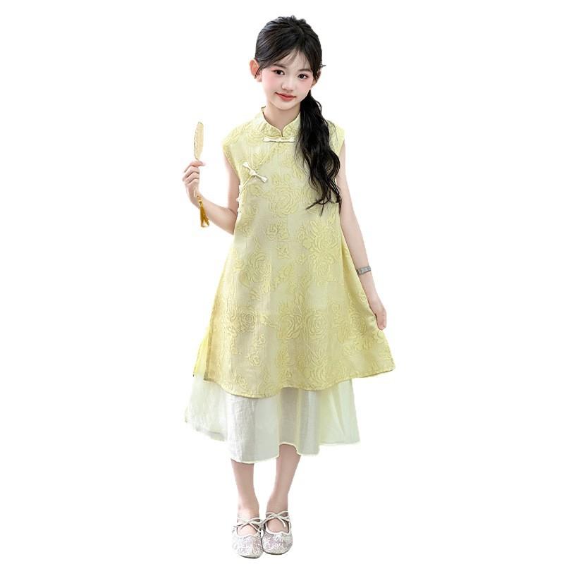 ワンピース 女の子 チャイナドレス 子供服 シフォン レトロ 花柄 プリンセス B類 中大童 120cm 130cm 140cm 150cm 160cm 170cm