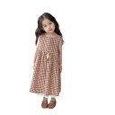 ワンピース キッズ 女の子 子供 吊りスカート 格子柄 ノースリーブ 夏物 コットン かわいい レトロ 森ガール 2点セット コーデ 普段着