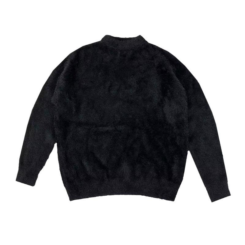 ニット メンズ ニットトップス セーター 秋冬 厚手 無地 クルーネック プルオーバー ゆったり オーバーサイズ ビッグシルエット カジュアル 男性用 白 黒(4)