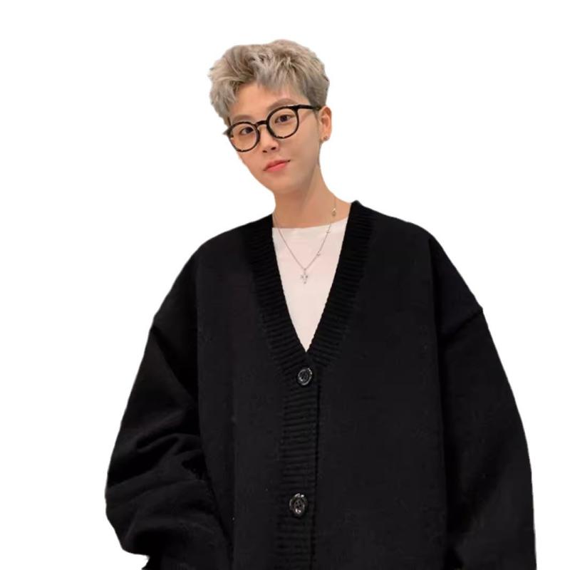 カーディガン メンズ Vネック ニット カーディガン 秋冬 長袖 無地 ルーズフィット ゆったり 普段使い デイリー 部屋着 ポリエステル ブラウン ブラック グレー グリーン