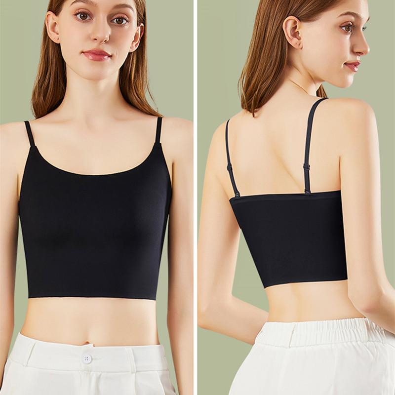 キャミソール レディース ブラトップ 一体型 カップ付き 接触冷感 インナー トップス ノンワイヤー ブラジャー バックシャン 背中開き 無地 黒 白 肌色 春夏