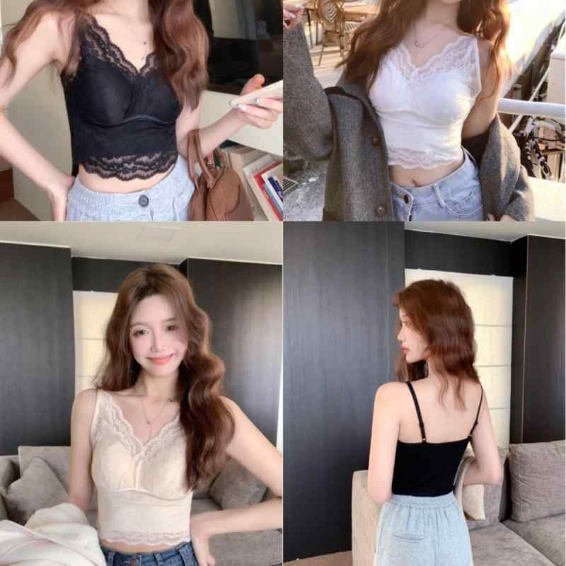 キャミソール レディース 春夏 一体型乳胶パッド 快適 接触冷感 美背 伸縮性 レース 3/4カップ