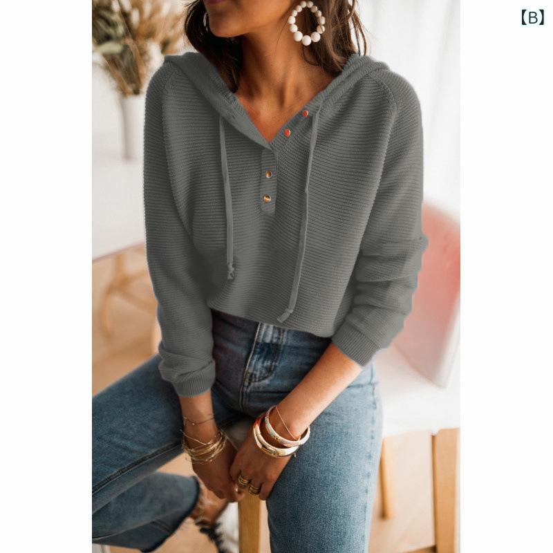 シャドーテールのニット レディース 秋冬 連帽 杢調 長袖 プルオーバー 暖かい カジュアル トップス カットソー ゆったり 大きめサイズ 体型カバー 無地 韓国風｜アングル3