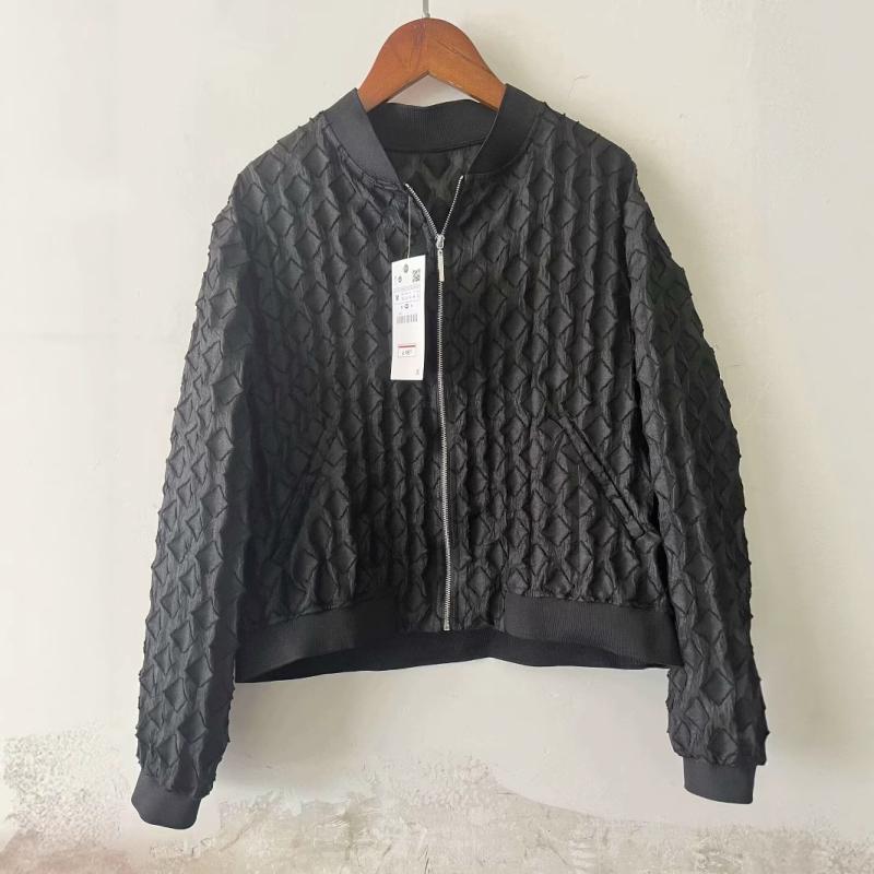 ジャケット レディース ファッション カジュアル ポケット付き シアー チュール ブルゾン ジャンパー 長袖 黒 XS S M L