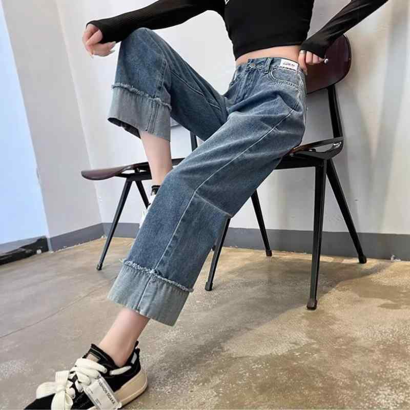 ジーンズ レディース デニムパンツ ストレート 高見え ハイウエスト 伸縮性 薄手 ...