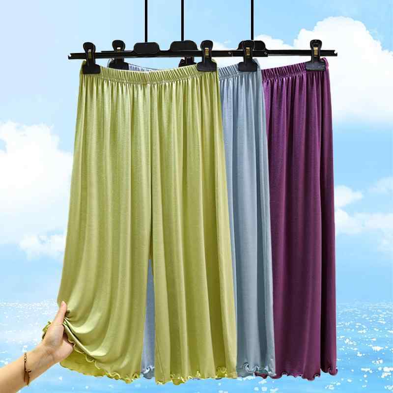 パンツ レディース 大きいサイズ 7分丈 ルームウェア 部屋着 ゆったり 粘胶纤维 ピンク 豆グリーン ブ..