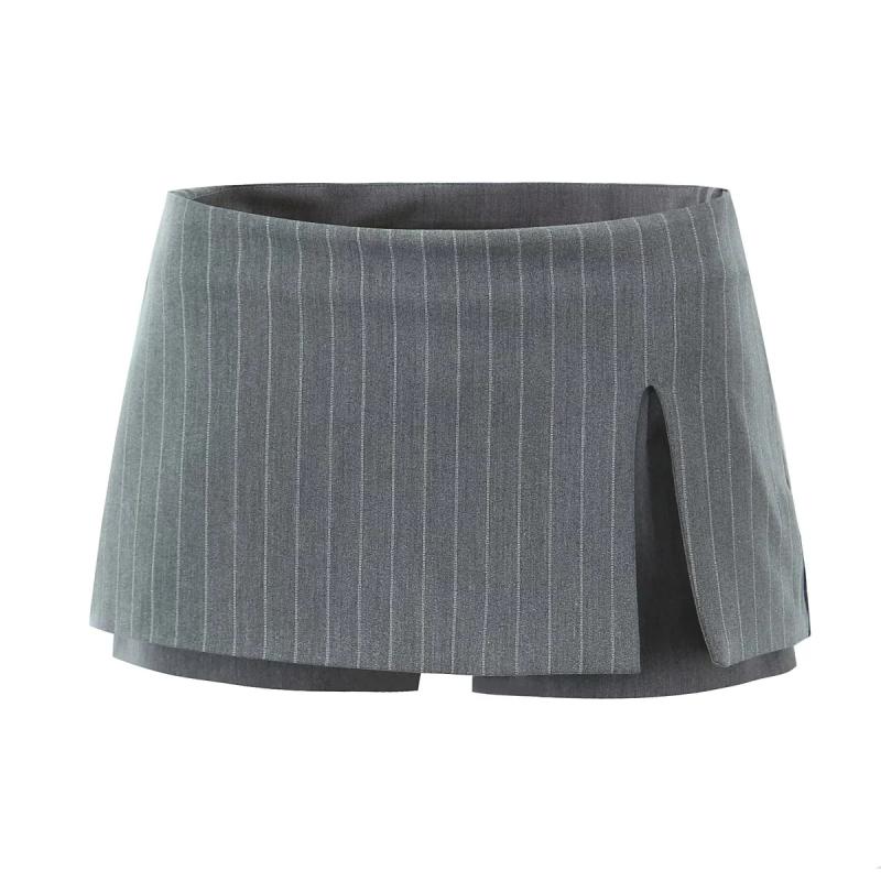 スカート レディース Aラインスカート ミニスカート ストライプ柄 ハイウエスト ポリエステル 灰色 黒 ..