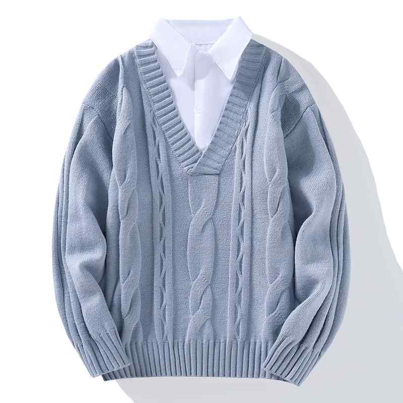 ニット メンズ 男性用 セーター トップス 長袖 秋冬 無地 厚手 スリム 白 ホワイト グレー 黒 ブラック モダール混紡