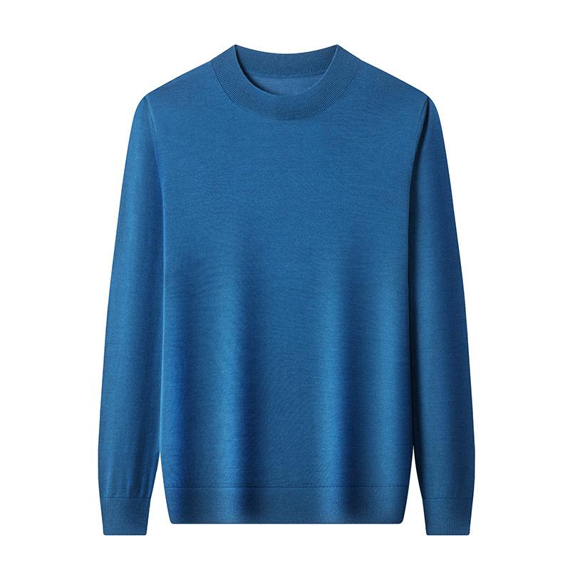 Tシャツ メンズ 男性用 ウールニット 長袖 薄手 メリノウール100% トップス プルオーバー 半タートルネ..