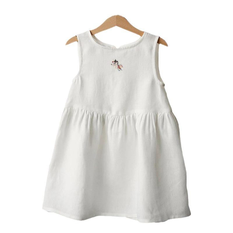 ワンピース キッズ ベビー 女の子 コットンリネン 吊りスカート チュニック Aライン ノースリーブワンピース 80cm 90cm 100cm 110cm 120cm ピンク 浅緑 白 幼児 1歳 2歳 3歳 夏