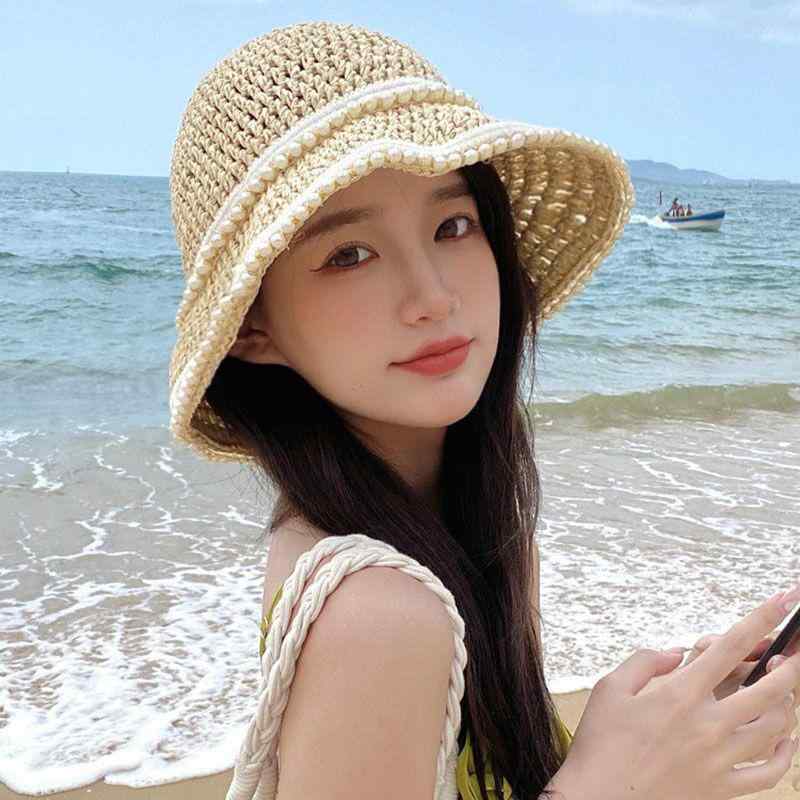 乐天商城 - 帽子 女性用 小香風 珍珠 編み込み 漁夫帽 薄手 太陽帽 遮陽 防晒 海辺 ビーチ 春夏 かわいい 甘め プリンセス 学院風 田園風 バカンス風 韓国風 小清新 森ガール 仙女風 童趣 JK風 ミルクティー風 ポリエステル 針織 かき 米 自然 スイー