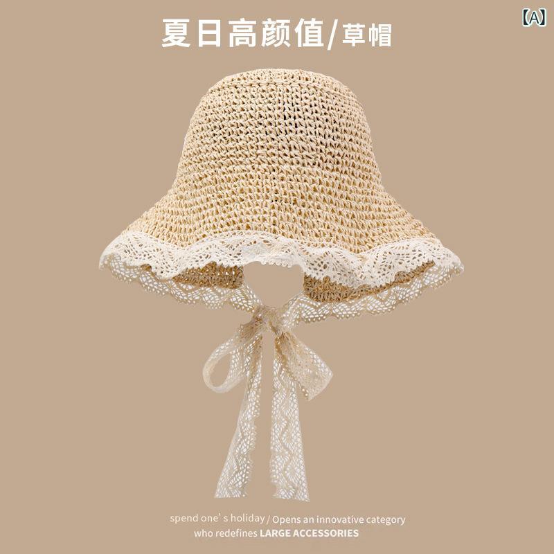 麦わら帽子 レディース 手編み 夏用 防晒 透気 遮阳 大檐 ビーチハット 花柄 レース 飾り リボン 蝶結び ドット ビーズチェーン チェック柄 花卉 植物モチーフ 紙草素材 折りたたみ可能 かわいい スイート ナチュラル 田園風 バケーション 韓流