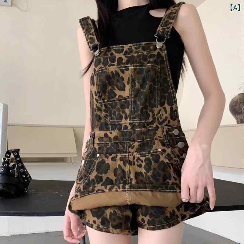 ワンピース レディース ヒョウ柄 デニム 背当て スカート 春夏 古着風 ストリート Aライン かわいい ショート丈 ノースリーブ カジュアル