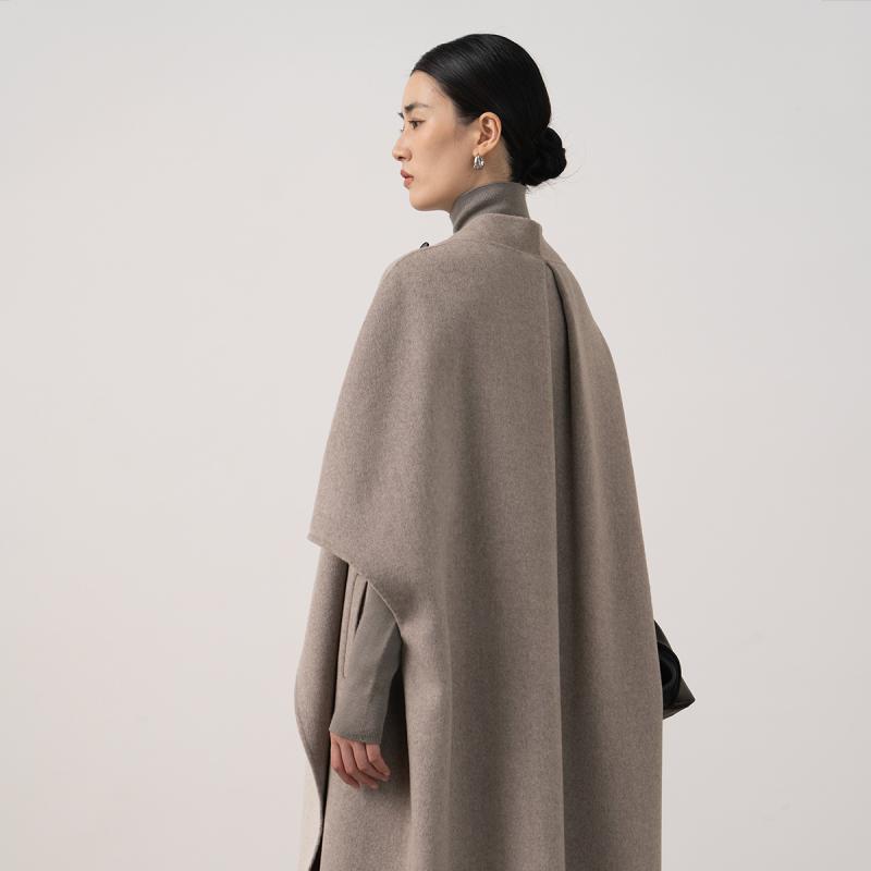 コート レディース ミンク カシミヤ ウール ダブルフェイス ドルマンスリーブ ポンチョ 秋冬 エレガン..